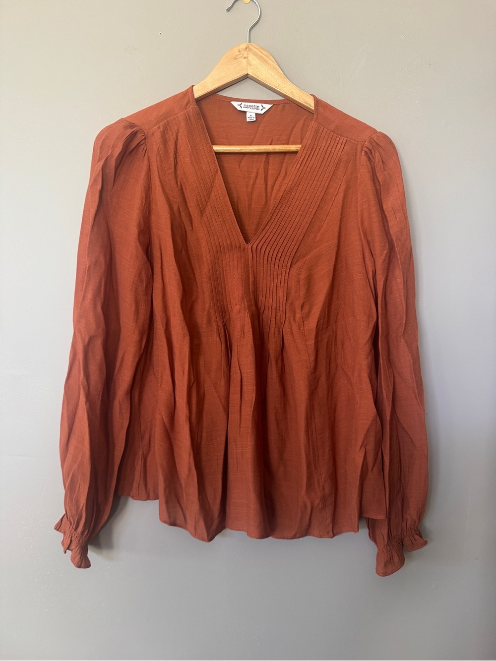 Nanette Lepore Rust V-Neck Long-Sleeve Peasant Blouse